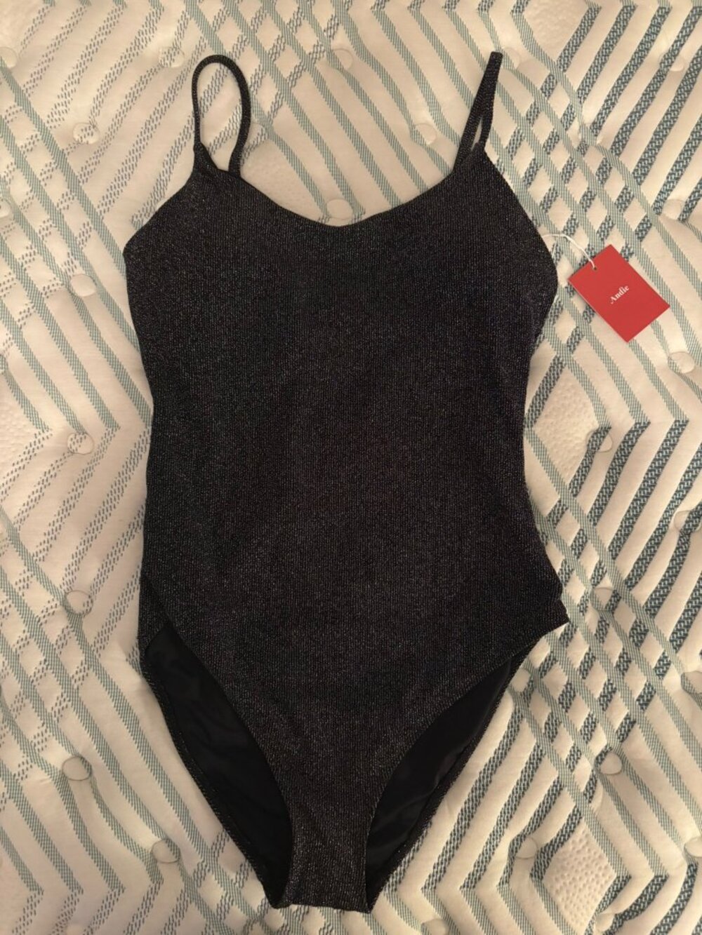 Andie Amalfi Swimsuit in Charcoal Lurex Rib Medium NWT
